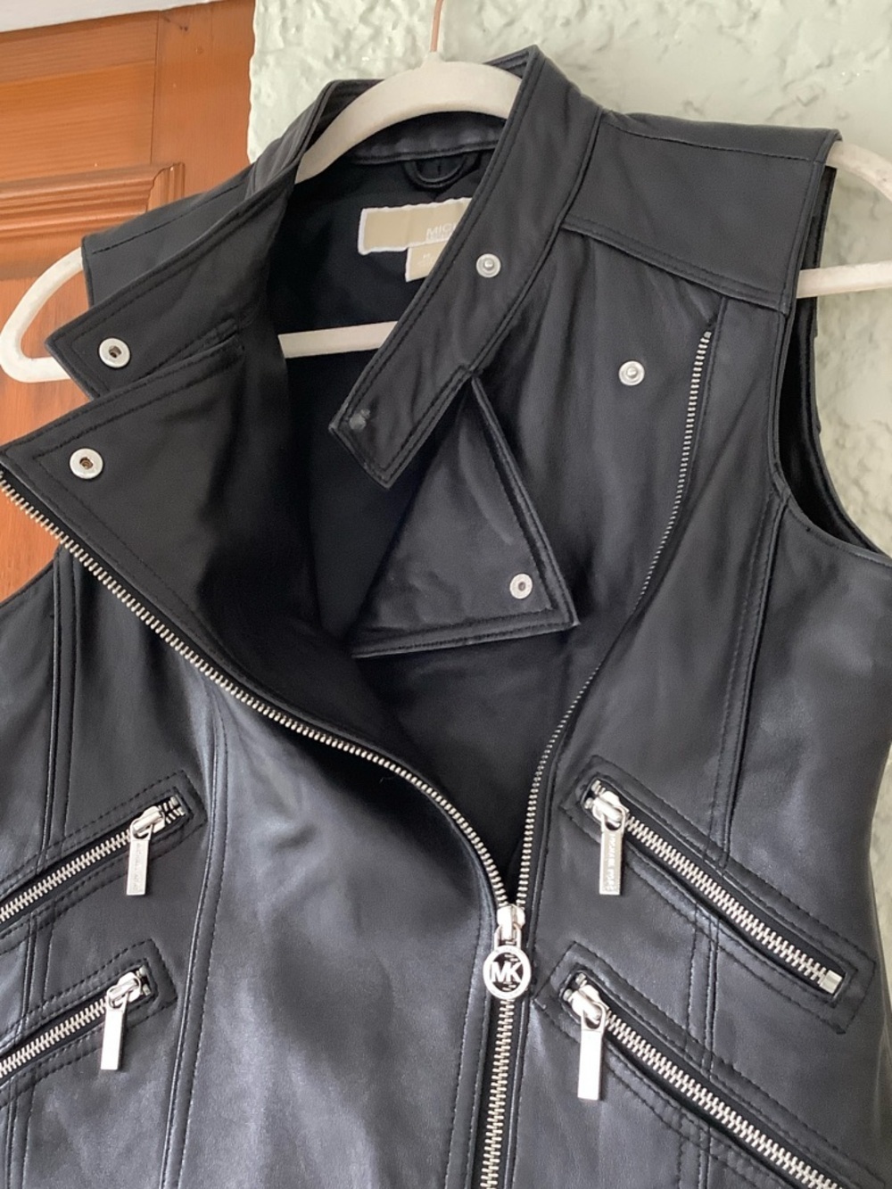Michael Kors Black Leather Sleeveless Moto Vest - Picture 6 of 8